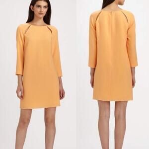 Tibi Alison Peek a Boo Long Sleeve Shift Dress Apricot Orange Wedding Guest ASO